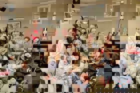 Group of people celebrating on stage