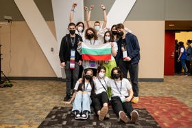 Group of people celebrating on stage