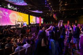 Group of people celebrating on stage